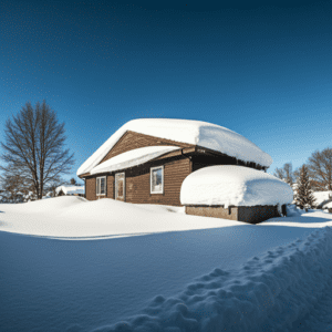 le toit d'une maison recouvert de neige