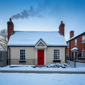 le toit d'une maison en hiver