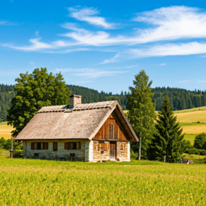 une maison avec une toiture traditionnelle